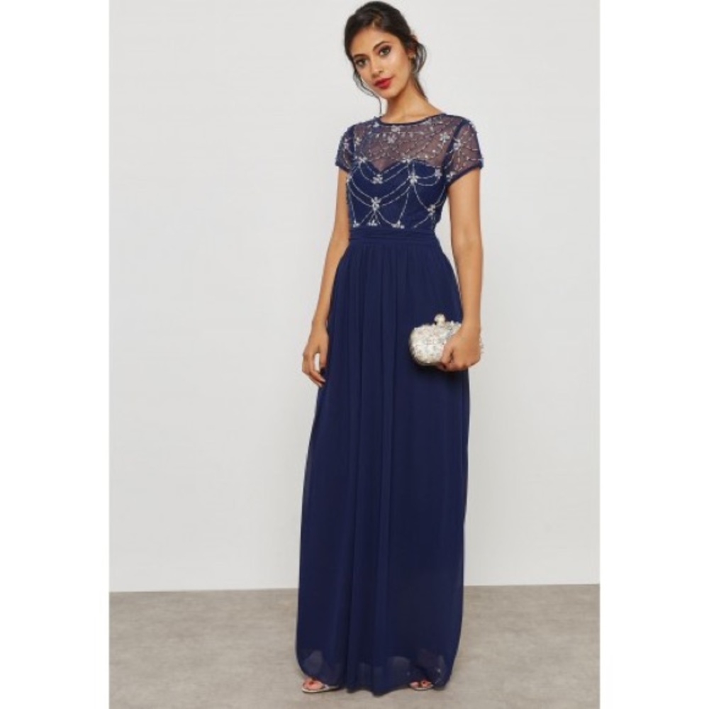 QUIZ Sheer Detail Embellished Maxi Dress
